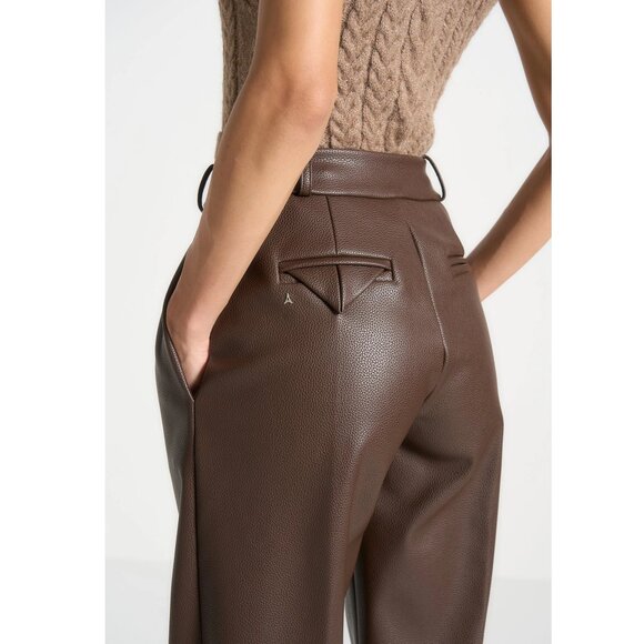 Maniere de Voir Pebbled Leather Pleated Stacked Trousers - Brown. Size 0. NWT - Picture 4 of 9